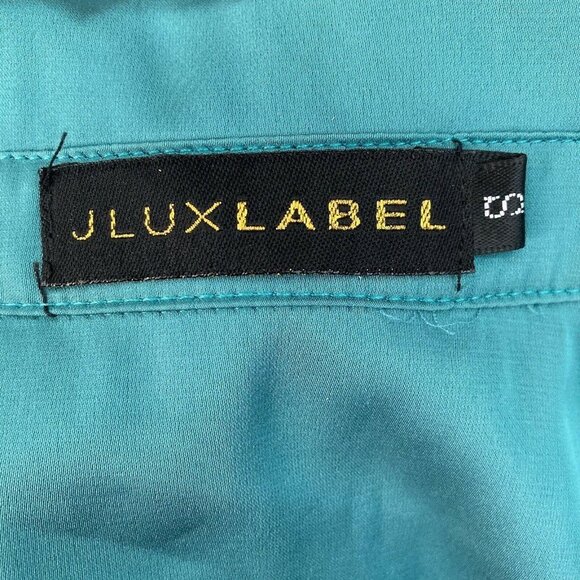 J Lux Label Shirt Button Front Women Small Green Satin - Picture 3 of 9